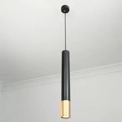 Luminária Pendente Tubular Moderna de Cor Preta de Luxo